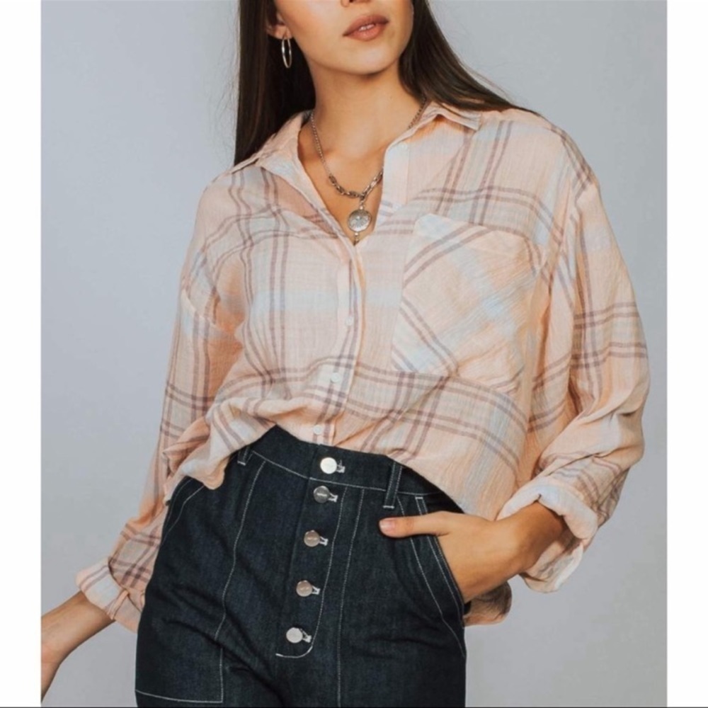 Free People Cutie Plaid Button Down Shirt Size XS